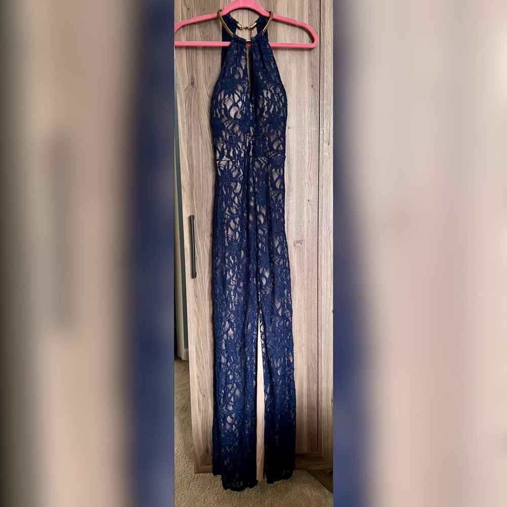 Dark blue lace gown